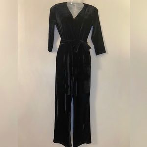 NY Collection Petite Belted Velvet Jumpsuit